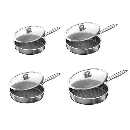 Stainless Steel Frying Pan Dual-Sided Grill for Steak & Eggs One-piece Handle Skillet Commercial Grade Corrosion-resistant Cookware with Ergonomic