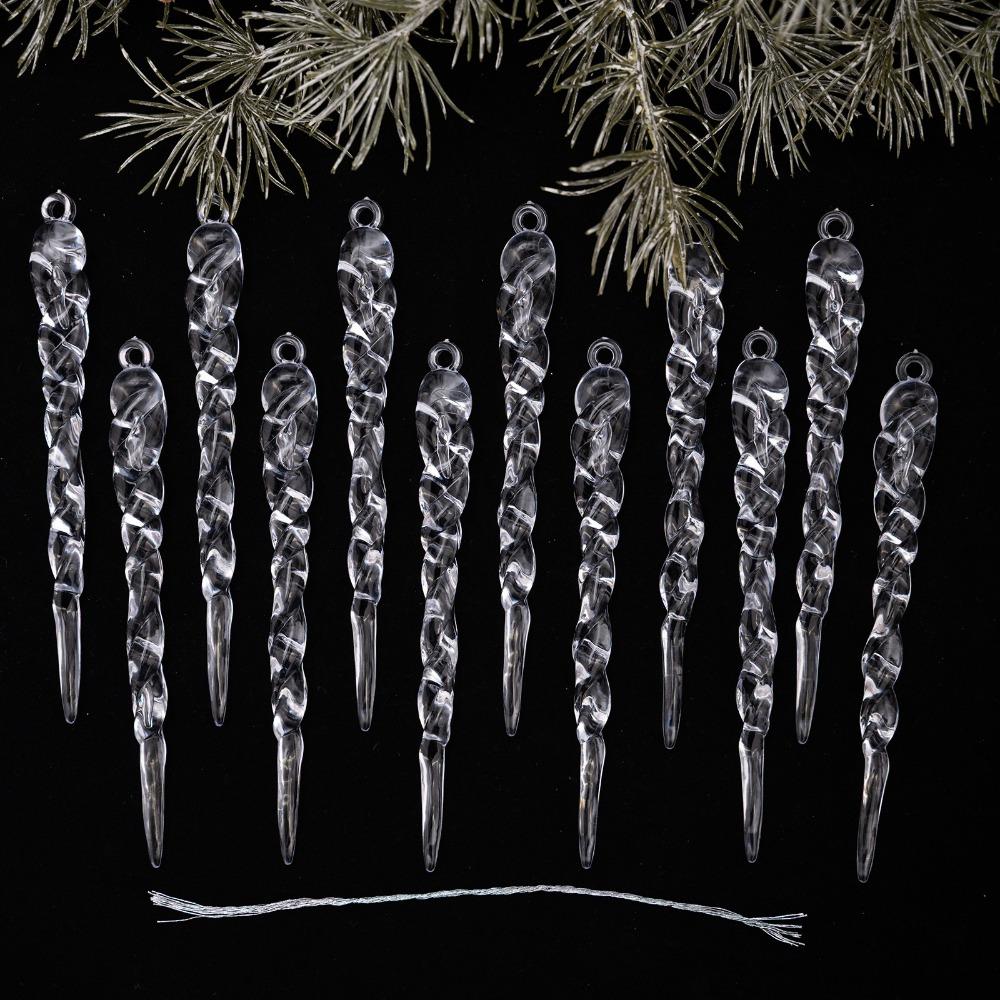 Clear Acrylic Icicle Ornaments Twisted Water Drop Design Snowflake Ornaments Set  Home Decoration