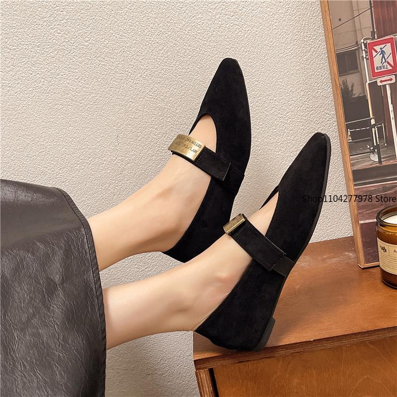 Fashion Female Shoes 2025 Slip on Women's Flats Light Casual Flats Women Metal Decoration Pointed Toe Low Heel Soft Bottom Shoes Ladies