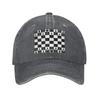 Chess Board Black and White Grid Checkered Washed Denim Cap Casual Baseball Caps Adjustable Hat Summer Unisex Baseball Hats