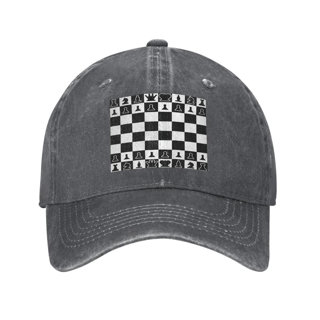 Chess Board Black and White Grid Checkered Washed Denim Cap Casual Baseball Caps Adjustable Hat Summer Unisex Baseball Hats