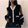 Early Autumn Knit Women Sweater Fashion V-neck Sleeveless Button Pocket Female Vests Loose Panelled Lady Vest
