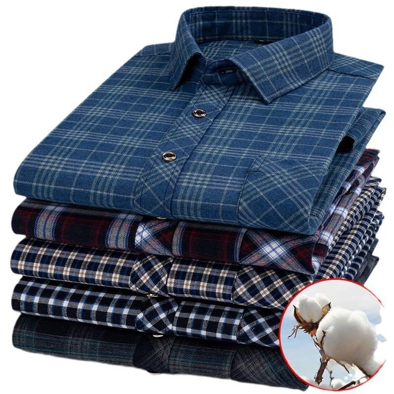 Flannel Shirt Jackets for Men Long Sleeve Regular Fit Button Down Work Shirts Outwear Men's Casual Plaid Heavyweight Cotton Shirt With Pockets
