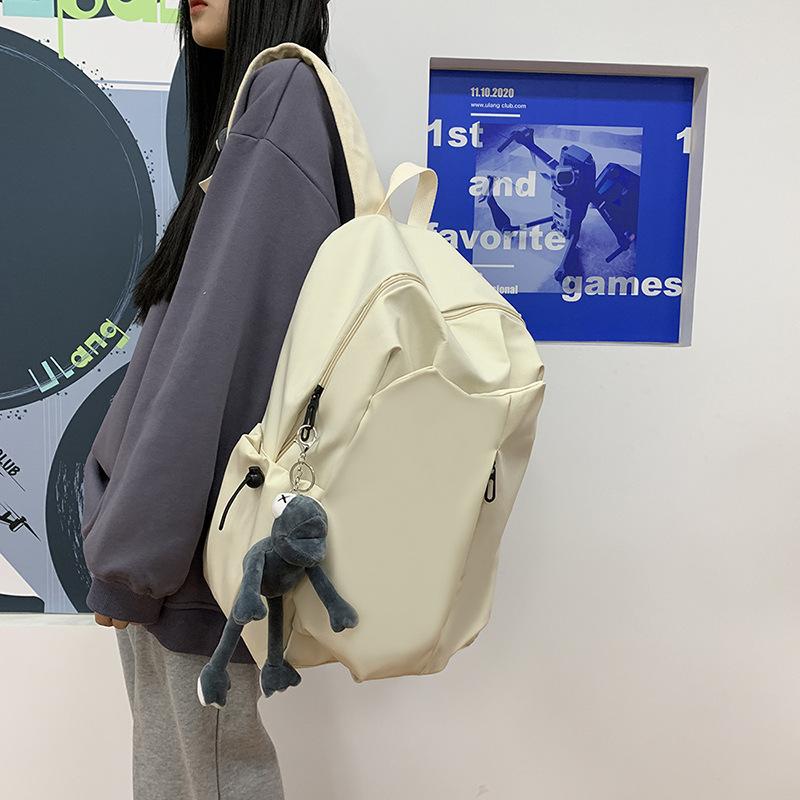 Backpack Korean Style Minimalist Solid Color Large Capacity Travel School Bag for Students Unisex Casual Daypack