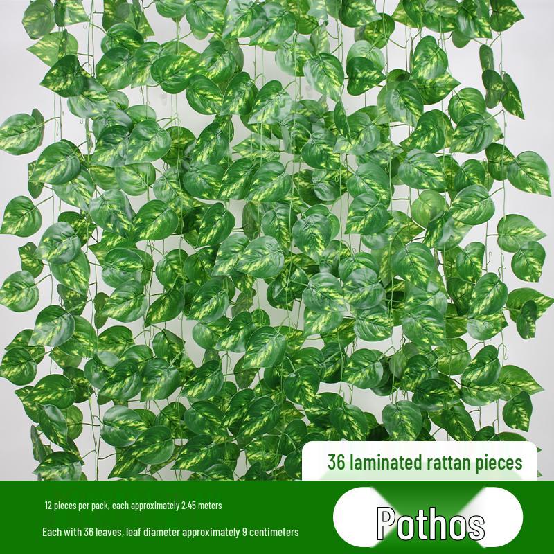 Rattan Pothos Artificial Leaf Vine for Indoor AC and Water Pipe Decoration