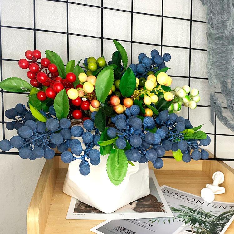 5PCS 24CM Foam Artificial Flowers California Berries Blueberry Fruit Small Fake Flower Home Decorative Party Wedding Blue Decor