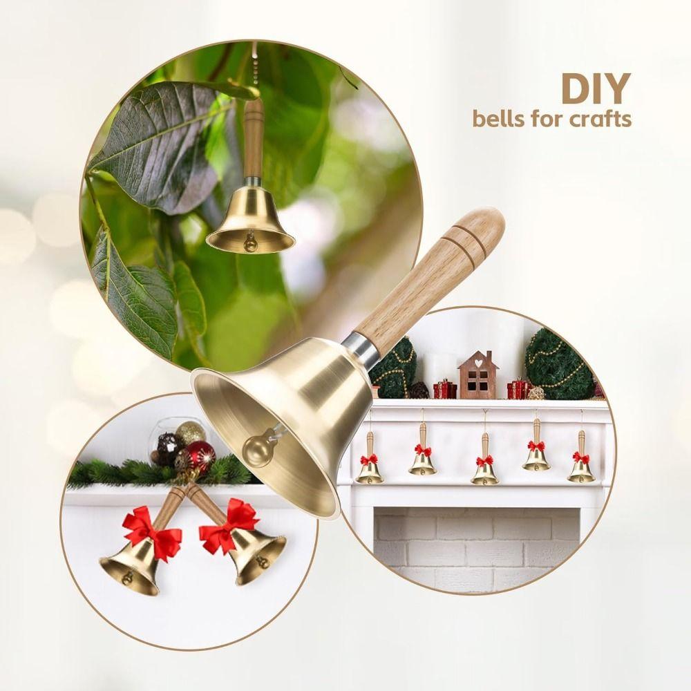 Multi-Purpose Solid Brass Call Bell Wooden Handle Brass Ringing Handbells  School Classroom