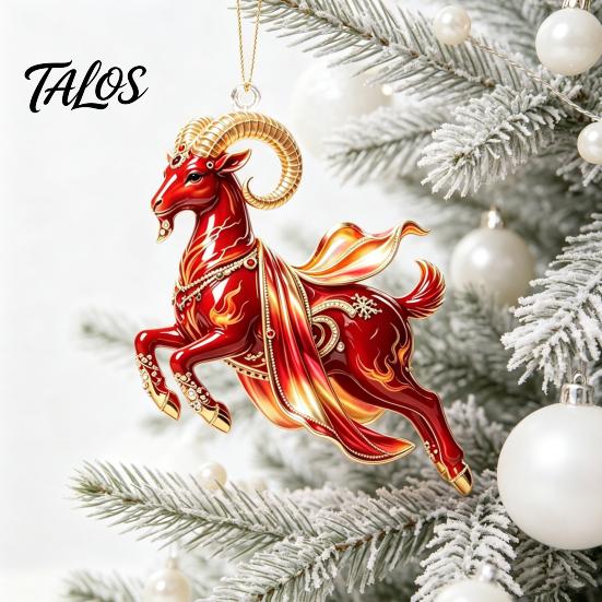 Christmas Gift for Friends Galloping Goat Hanging Ornament, 2D Flat Acrylic Pendant, New Year Seasonal Home Tree Decorations Decoration Tree, Mantel,
