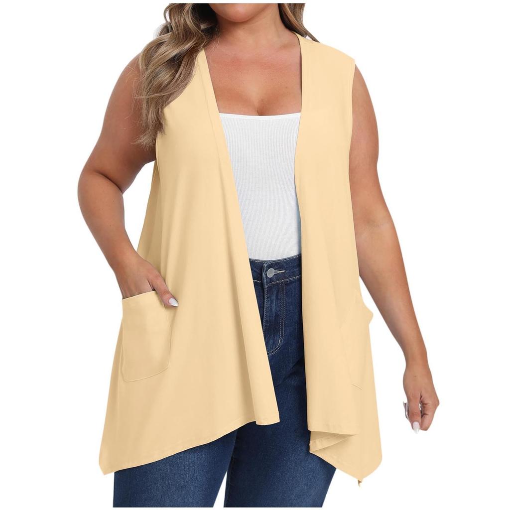 Women's Open Front Cardigans Loose Summer Sleeveless Tank Tops Loose Fit Casual Coverups Shirts With Pockets