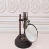 Brass Adjustable Magnifier Harmonica Style, Wood Base Table Top Home Office Decor
