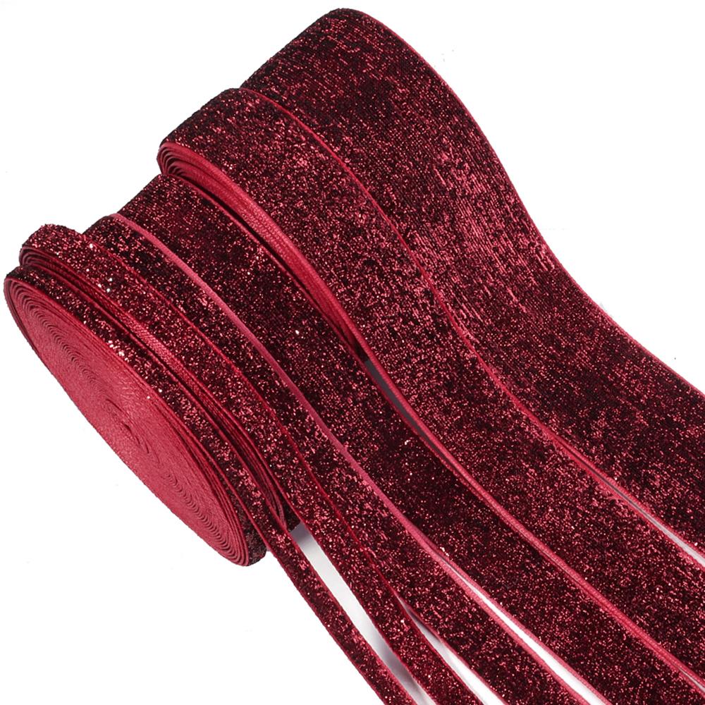 5-10Yards Red Christmas Velvet Ribbon Glitter Velvet Ribbon DIY Bows Gift Box Packaging Christmas New Year Wedding Decoration