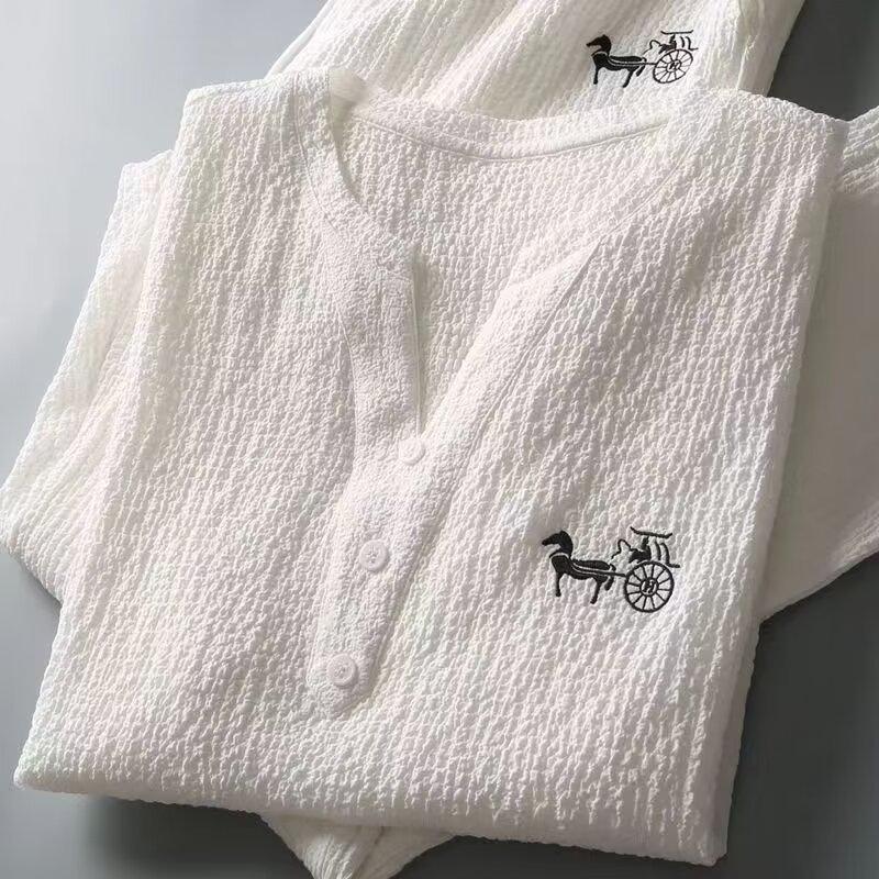 

2024 Men s Chinese Style Embroidered Summer Sports Suit, V-Neck, Slim Casual Two-Piece L