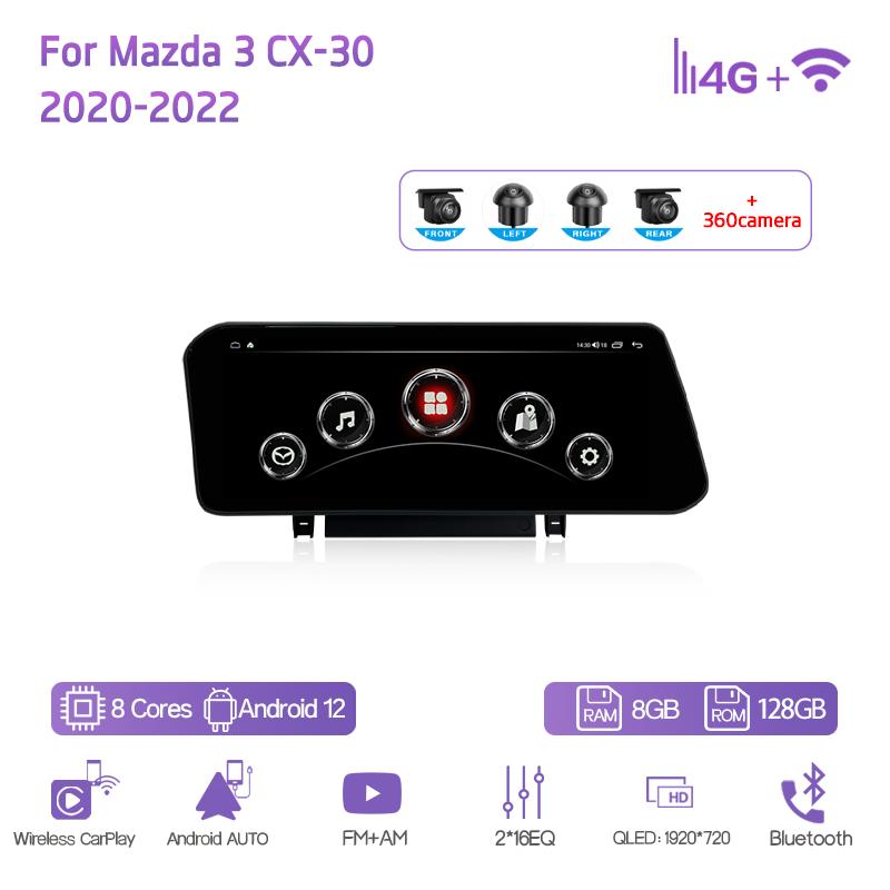10.25" Car Multimedia Video Player For Mazda 3 CX-30 2020-2025 GPS Navigation Radio Android12 8+128G 8core CarPlay 4G 360Camera