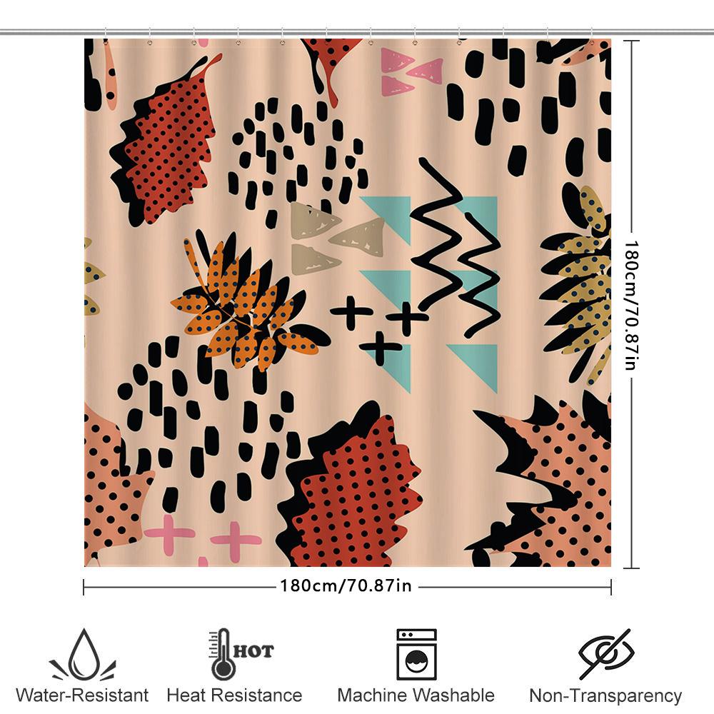 Abstract Bathroom Decor Shower Curtain Modern Pattern Orange Black Red Print For Home Bath Decoration (180X180Cm)