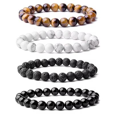 1ks Korálkový náramok pre milovníkov 0,32in/8mm Korálky z prírodného kameňa Pánsky Čierny Onyx Láva Tigrie oko Pre ženy/mužov Šperky
