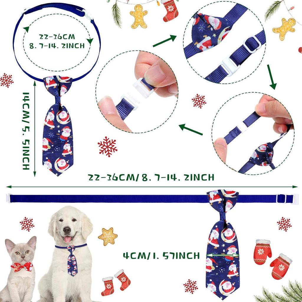 Eccliy 120 Pcs Christmas Dog Bow Tie Collar for Dogs Christmas Dog Bows Dog Neckties Adjustable Santa Claus Snowman Pattern Dog Hair Accessories for
