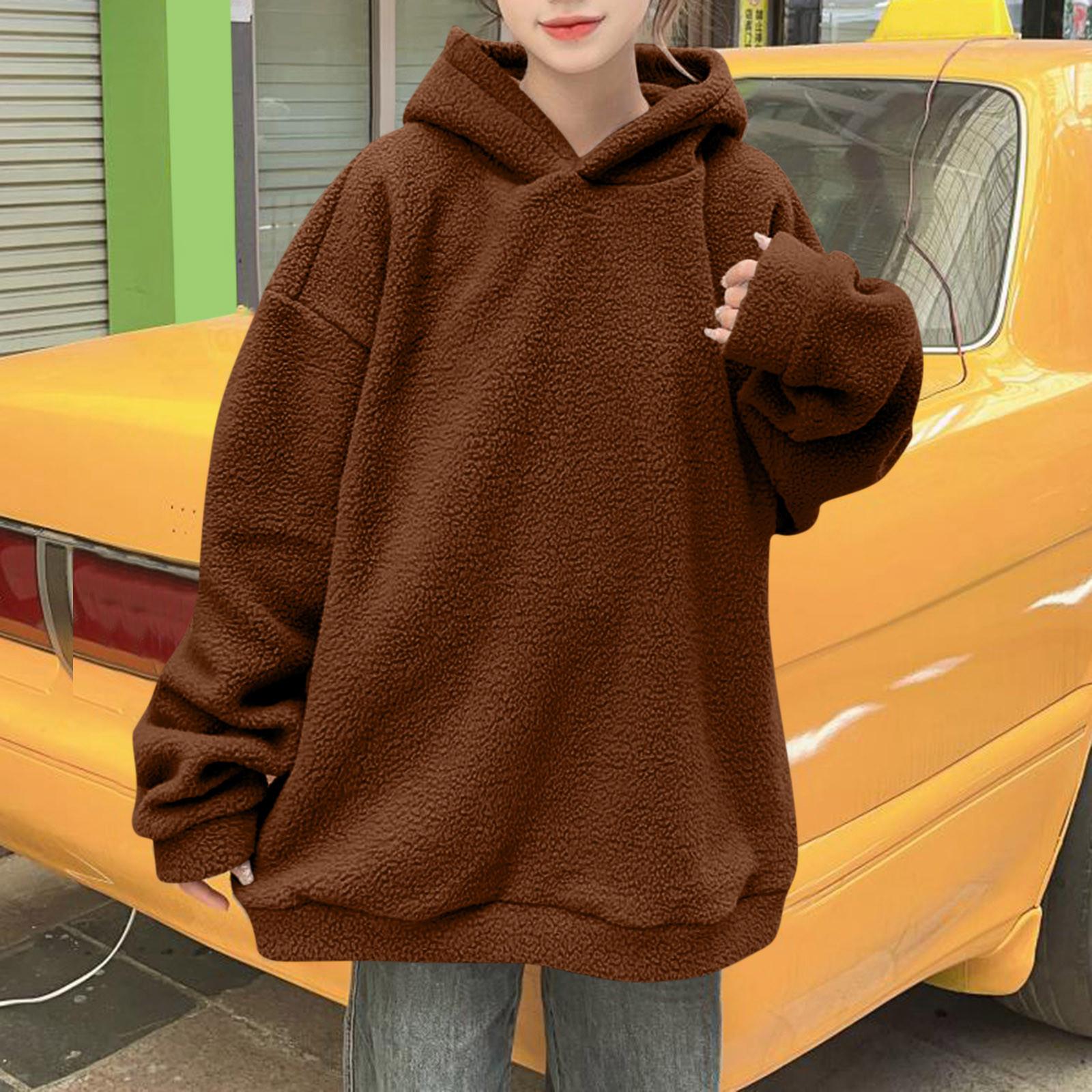 

Женская повседневная модная однотонная толстовка с длинными рукавами и капюшоном XXL кофейный