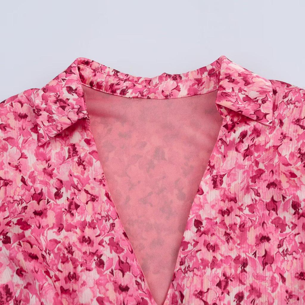 Spring/Summer 2025 Women's Floral Tie-Waist Casual Dress
