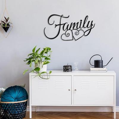 Family Signs Metal Family Wall Decor Art Rustic Hanging Decoration Sign Home Wall Decor for Living Room Bedroom Dining Room Kitchen(Black)