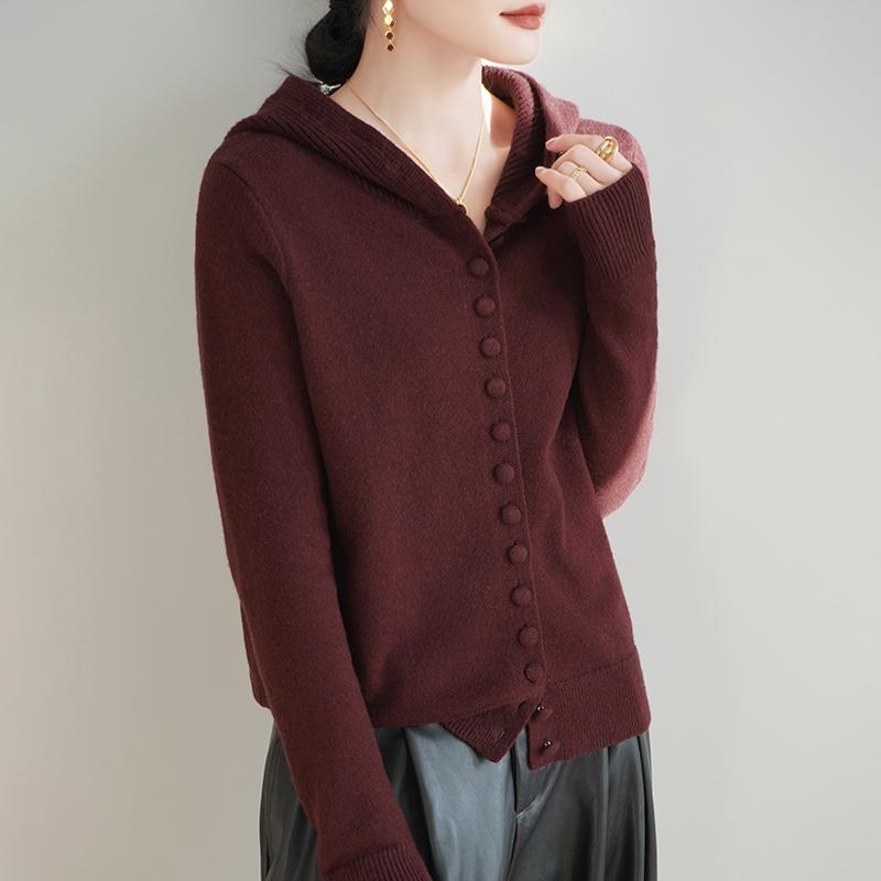 Women's Wool Sweater Qinghe Cashmere 50% Silk 50% Wool Autumn and Winter Wool Cardigan Soft and Warm