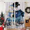 Cartoon Snowman Christmas Decorative Curtains Suitable for Bedroom Restaurant New Year Party Decorative Curtains 2 Pieces