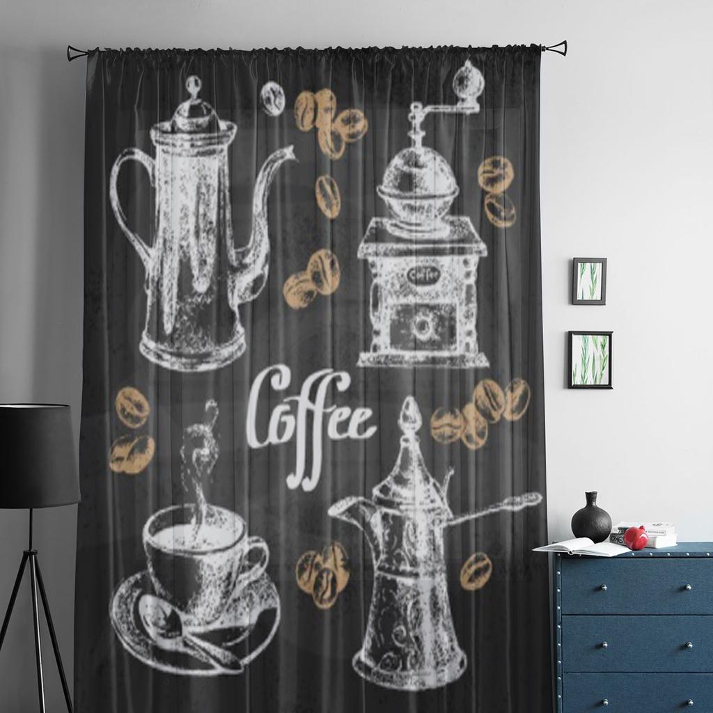 Sketch Coffee Set Tulle Curtains For Living Room Sheer Curtain Bedroom Veil Organza Decorative Window Treatments