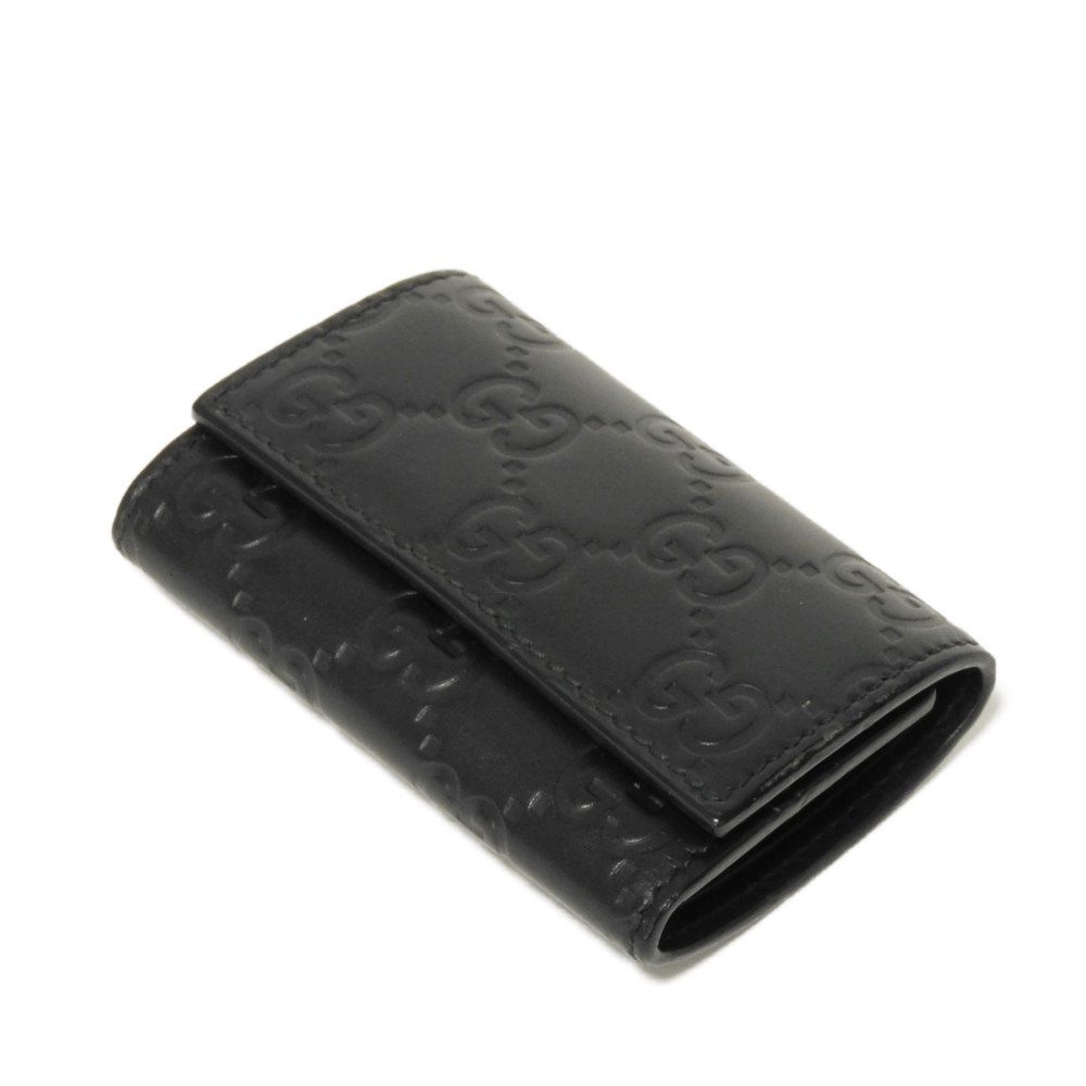 Used Guccissima 6-ring keychain (138093 7949) with double G embossing (9539) in black. Unisex. from Japan AUTHENTIC
