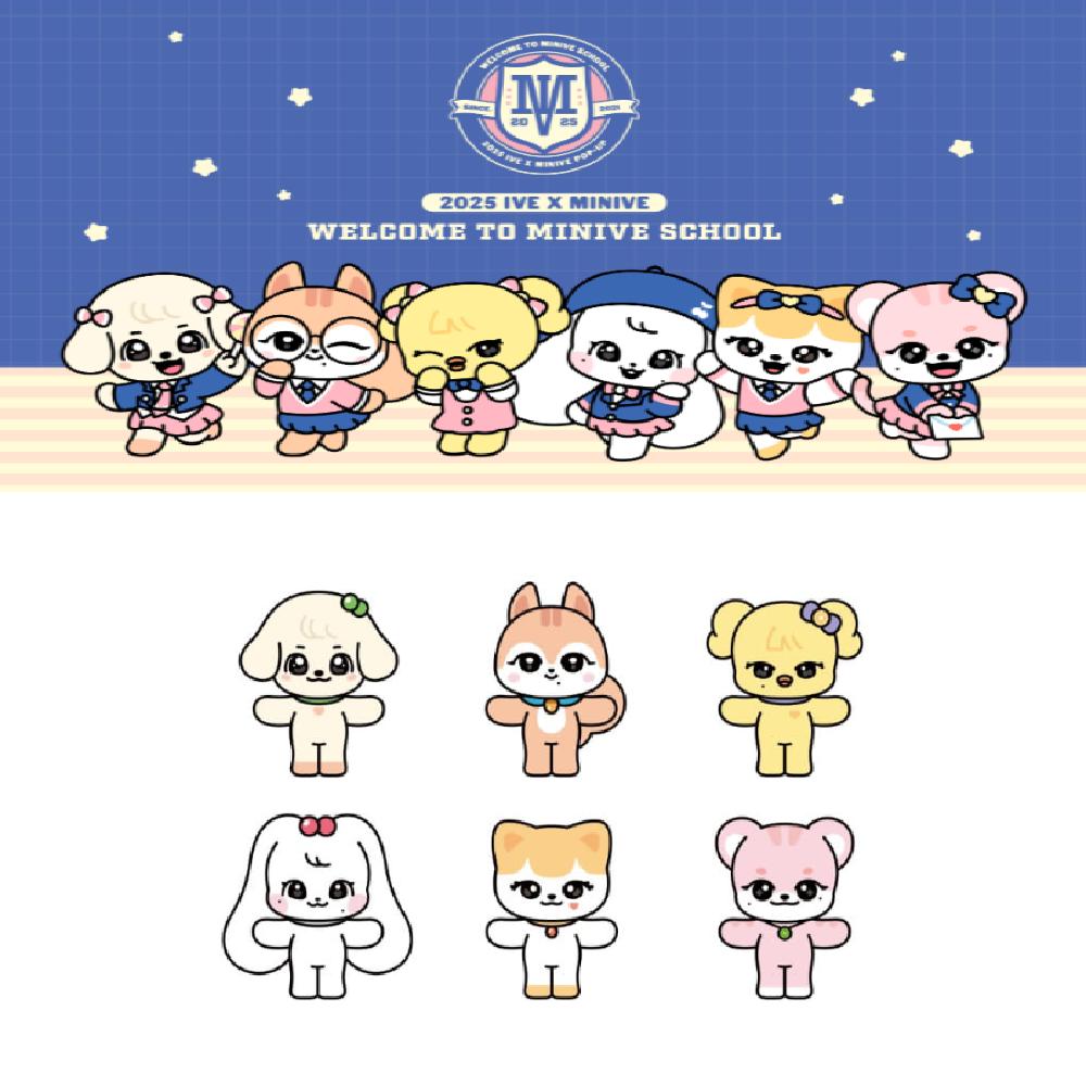 

Предзаказ 2025 IVE X MINIVE POP-UP Добро пожаловать в школу MINIVE Оригинальный плюш GANGANJI