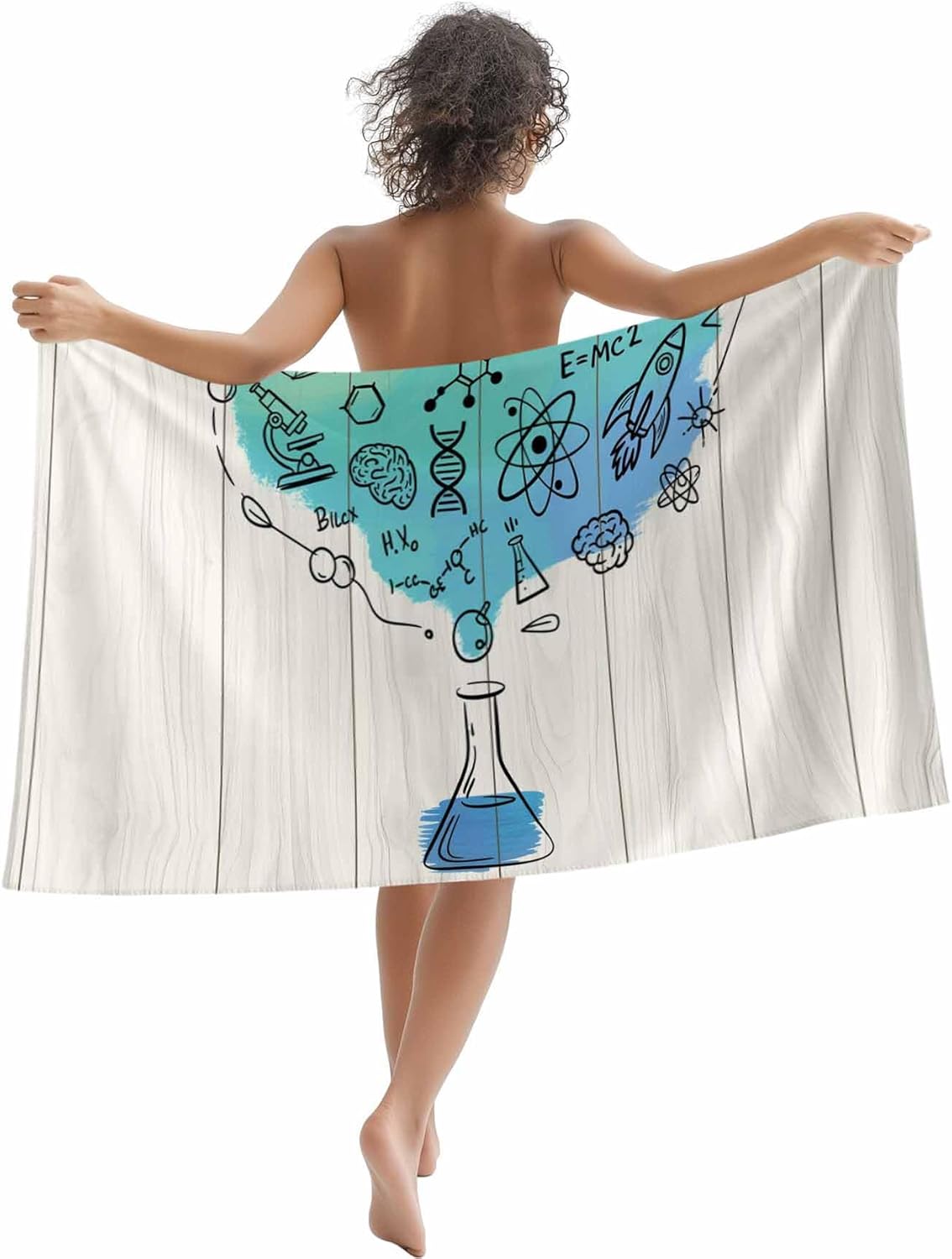 

Beach Towel Chemistry Mathematics Themed Bath Pool Towels Wood Grain Absorbent Beach Towel Soft Large Quick Dry Lightweight W30*H60(CM)