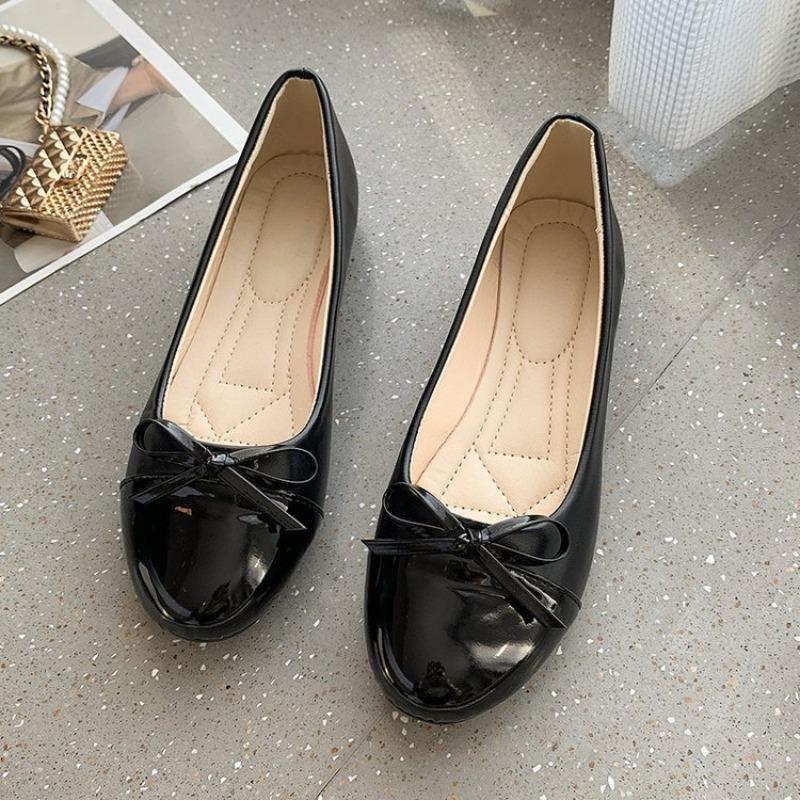 Single shoes women's round head autumn new large size bow one pedal lazy shoes shallow mouth la shoes