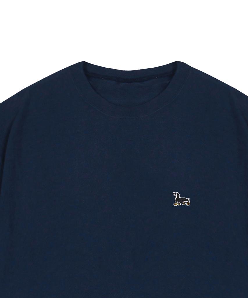 GRAVER [Unisex] Yellow Boots Puppy Embroidered Short Sleeve T-Shirt_Navy