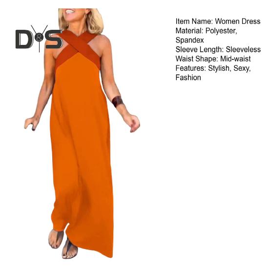 Dámské šaty s kříženým halterovým výstřihem bez rukávů Letní sexy šaty maxi A-linie s holými zády Odhalená ramena Boho dlouhé šaty