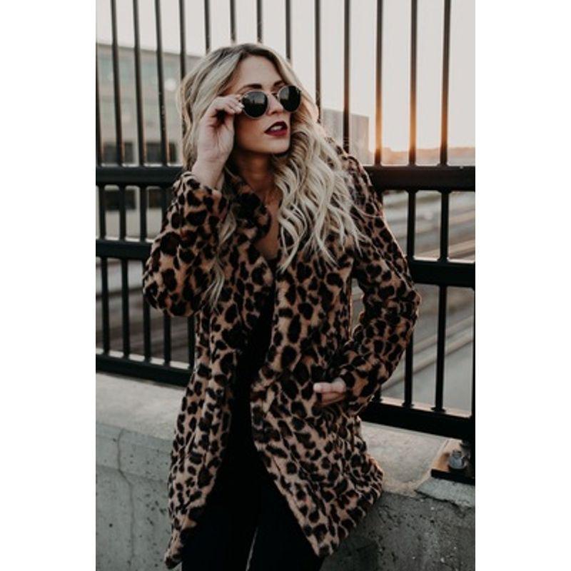 

Fur Coat Coat Fashion Winter Women s Clothing Fashionable All-Matching Lapel Leopard Print Imitation Fur Fur Coat Outwear Large leopard-print collar 5XL