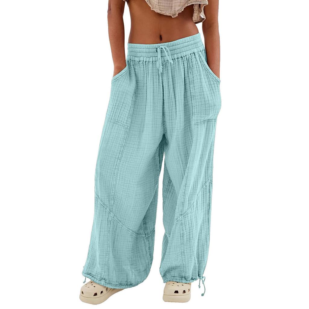 2023 Bestselling Women's Casual Solid Tie-Up Wide Leg Pants with Pockets