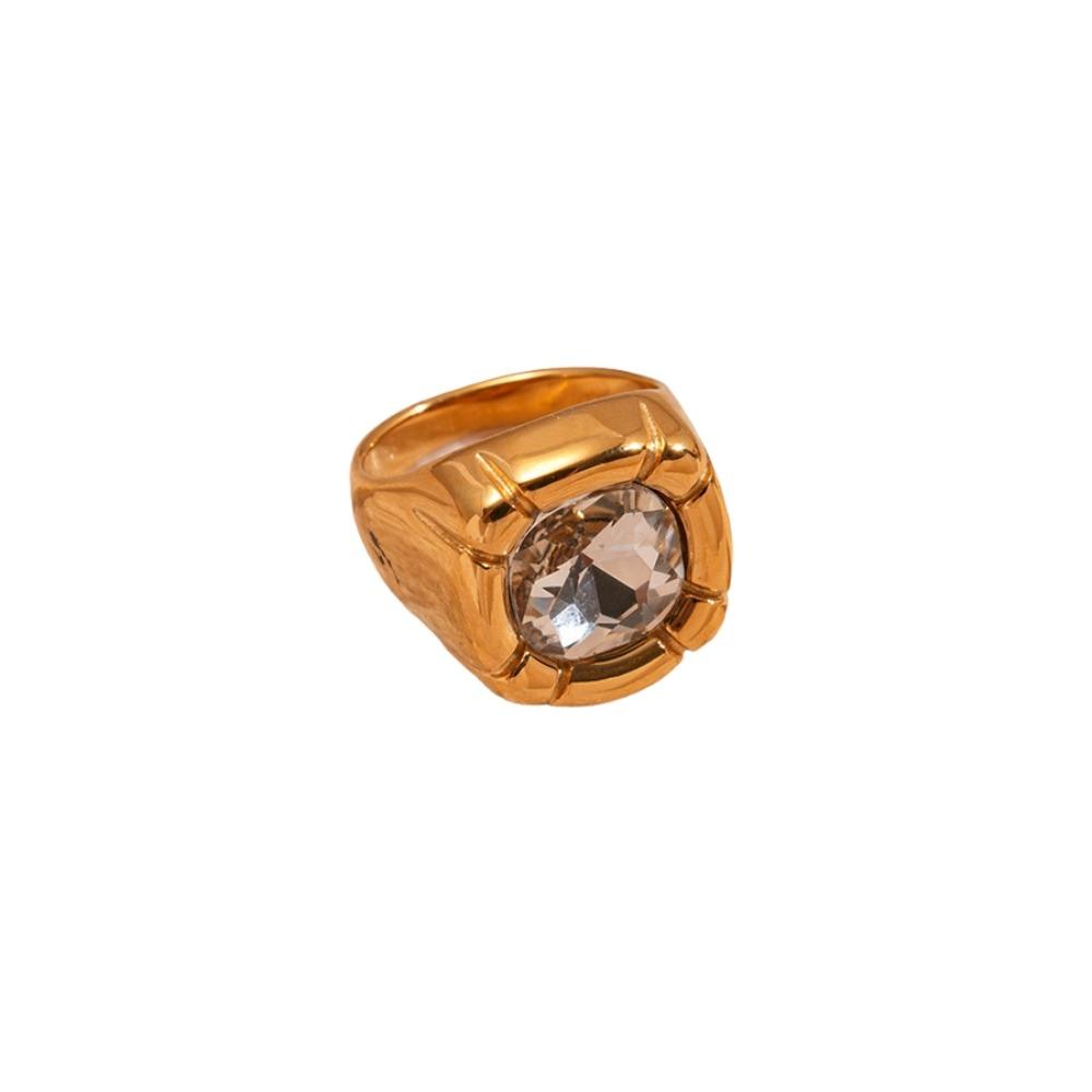 Stainless Steel Square Crystal Ring Zircon Exaggerated Ring  Gift for Girlfriend