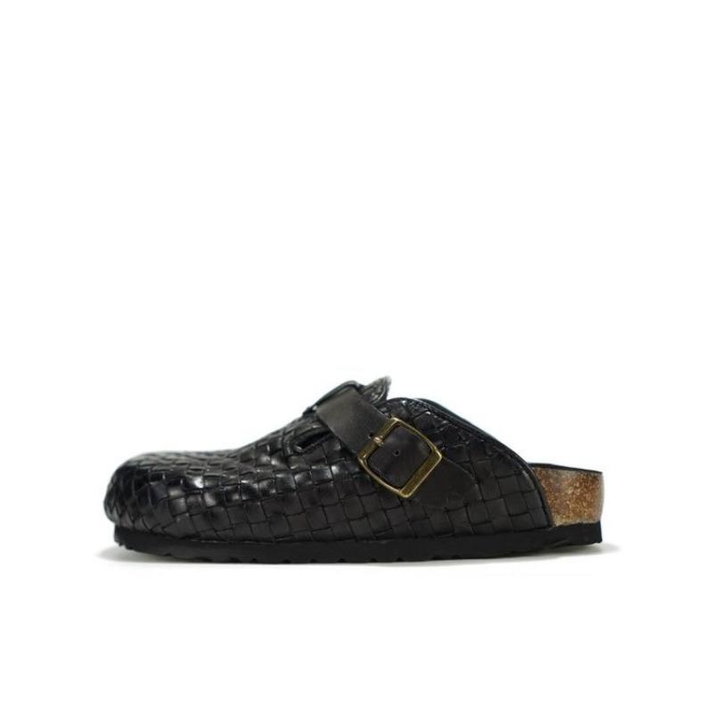 Fashion Baotou Flat Slippers Summer New Round Head Deep Mouth Braided Metal Anti-slip Wear-resistant Low Heel Sandals