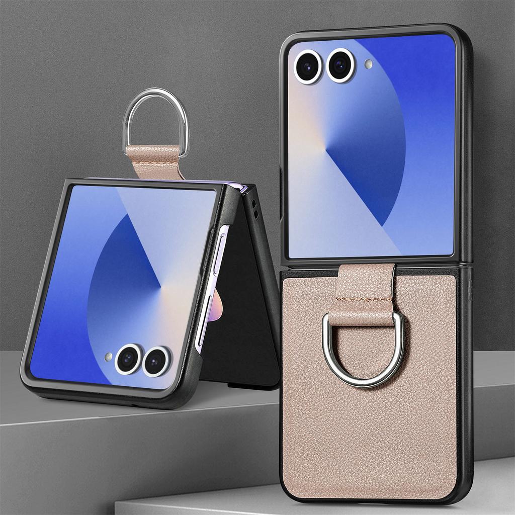 Kožené pouzdro s držákem na prsten pro Samsung Galaxy Z Flip7 5G Flip 7 Flip6 Flip 6 5 4 3 2 1 Flip5 Flip4 Flip3 Flip2 Ochranná pouzdra