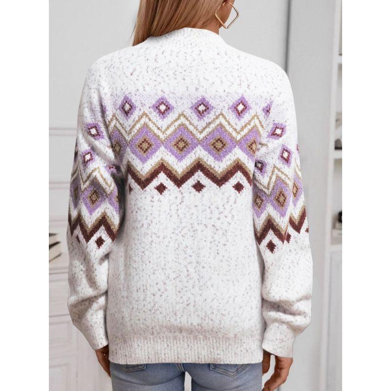 Cross-Border European and American Autumn and Winter New Fashion Half High Collar Geometric Pattern Loose Long Sleeves Snowflake Sweater Sweater