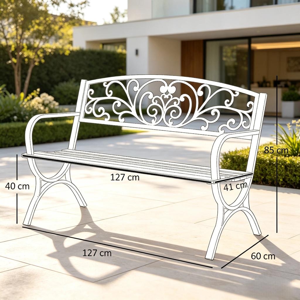 Stylish outdoor bench, garden bench with ornamental backrest design, elegant bench (only with bench)