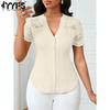 Women's Fashion Casual Summer Spring Solid Color Print Short Sleeve V-Neck Blouses & Shirts