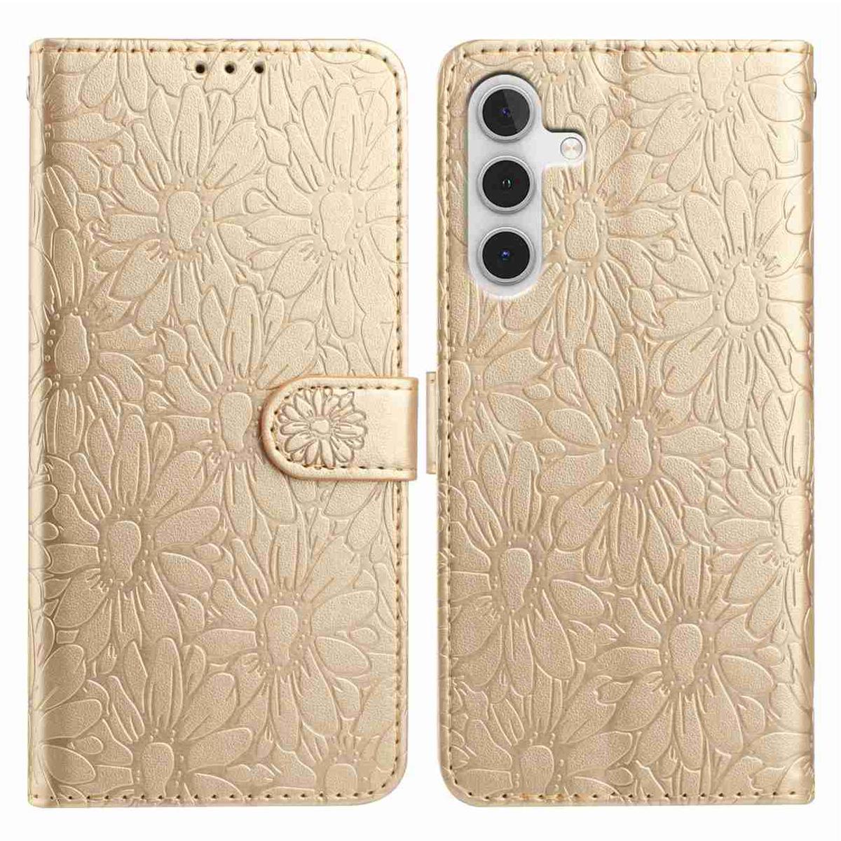 

For Samsung Galaxy A16 5G/4G Leather Case Daisy Imprint Wallet Stand Phone Protective Cover Gold