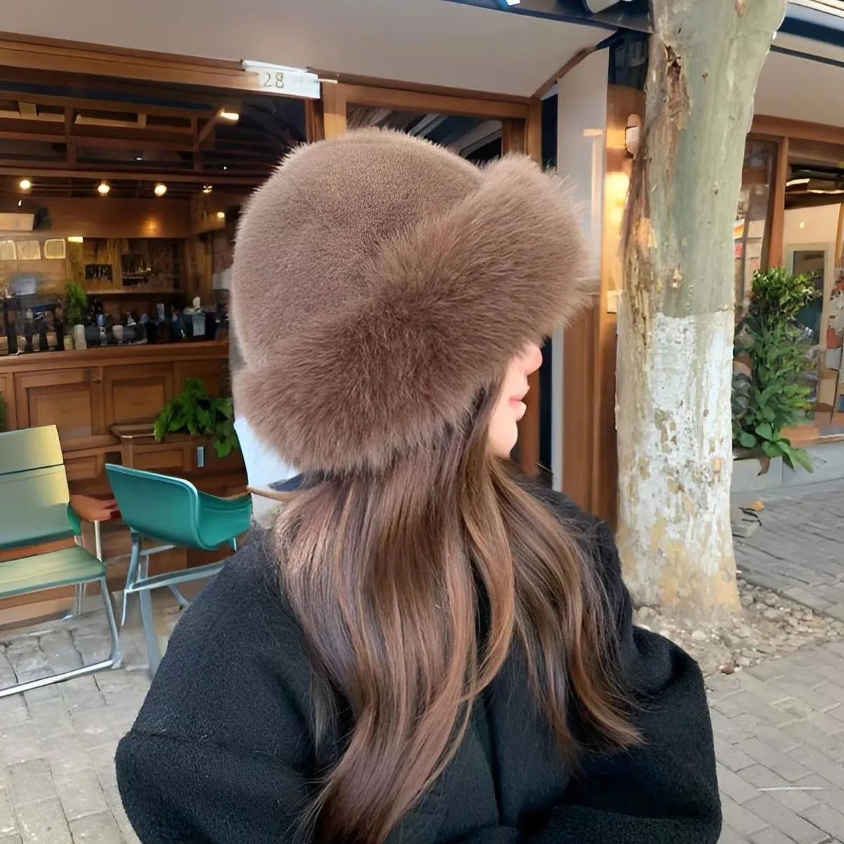 

WTEMPO Однотонные большие пушистые шапки для женщин, роскошные плюшевые шапки, теплые зимние, утепленные, морозостойкие, ветрозащитные, снежные шапки для дня 1pc коричневый