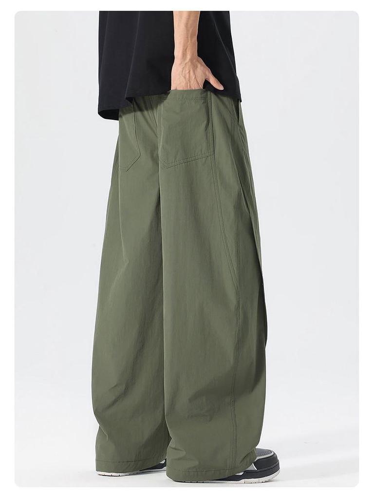 2026 Men's Summer Ice Silk Straight-Leg Pants: Comfortable, Fashionable, Loose Fit with Curved Blade Design