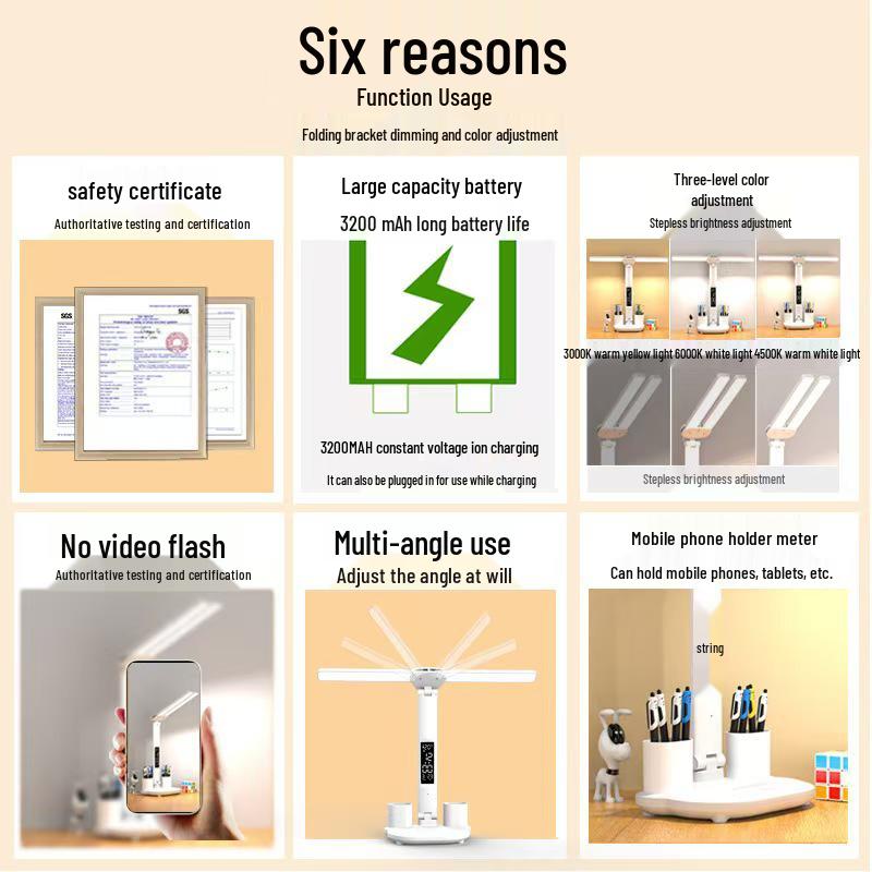 Rechargeable Double-Head Folding Desk Lamp, Eye-Protective, Bright Compact Study Light for Dorms and Students