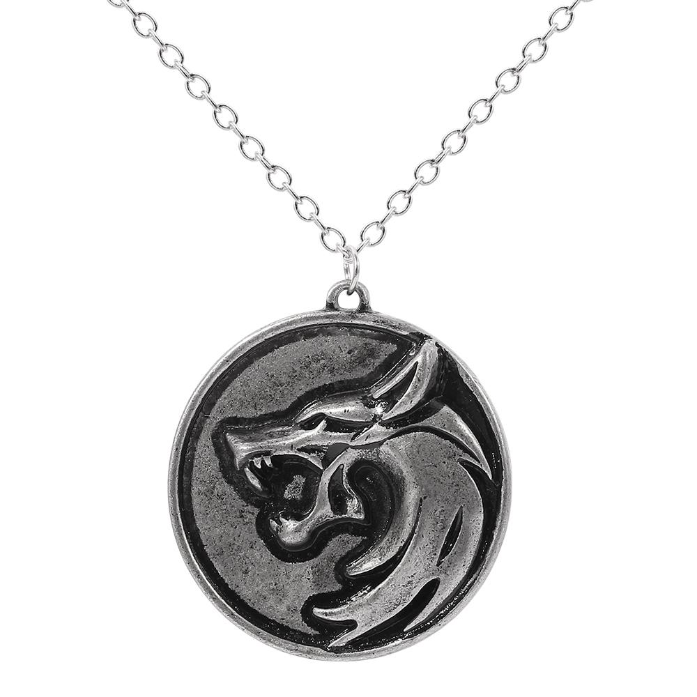 Gothic WICC Wild Hunt Wolf Head Metal Necklace for Men Medallion Pendant Chain Boho Style High Quality Jewelry 50cm серебряный