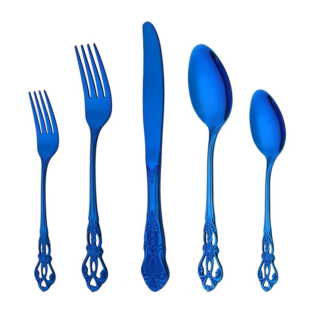 5pcs/set Rainbow Tableware Set Stainless Steel Dinnerware Royal Knife Dessert Fork Spoon Flatware Cutlery Set Western Silverware Set for 1