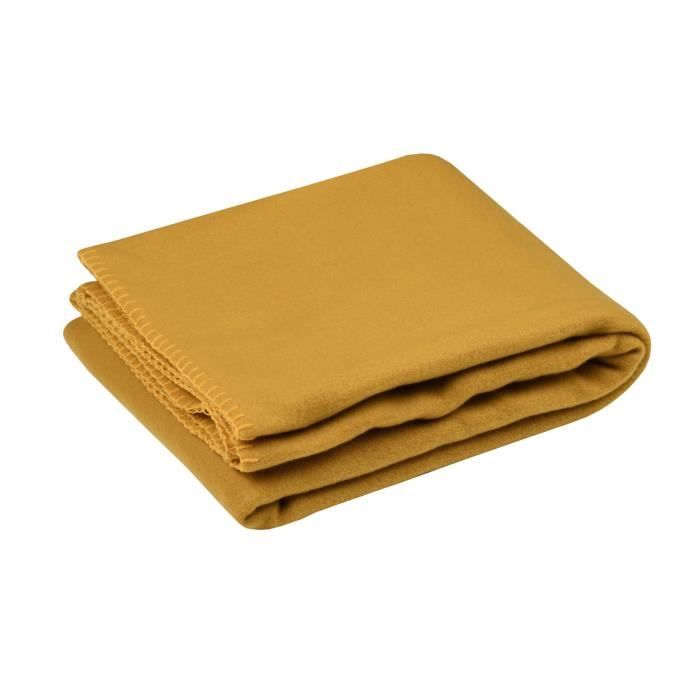 Plaid - Collection Uni - Jaune - 125 X 150 Cm - 100% Polyester - Finition Point De Cheval