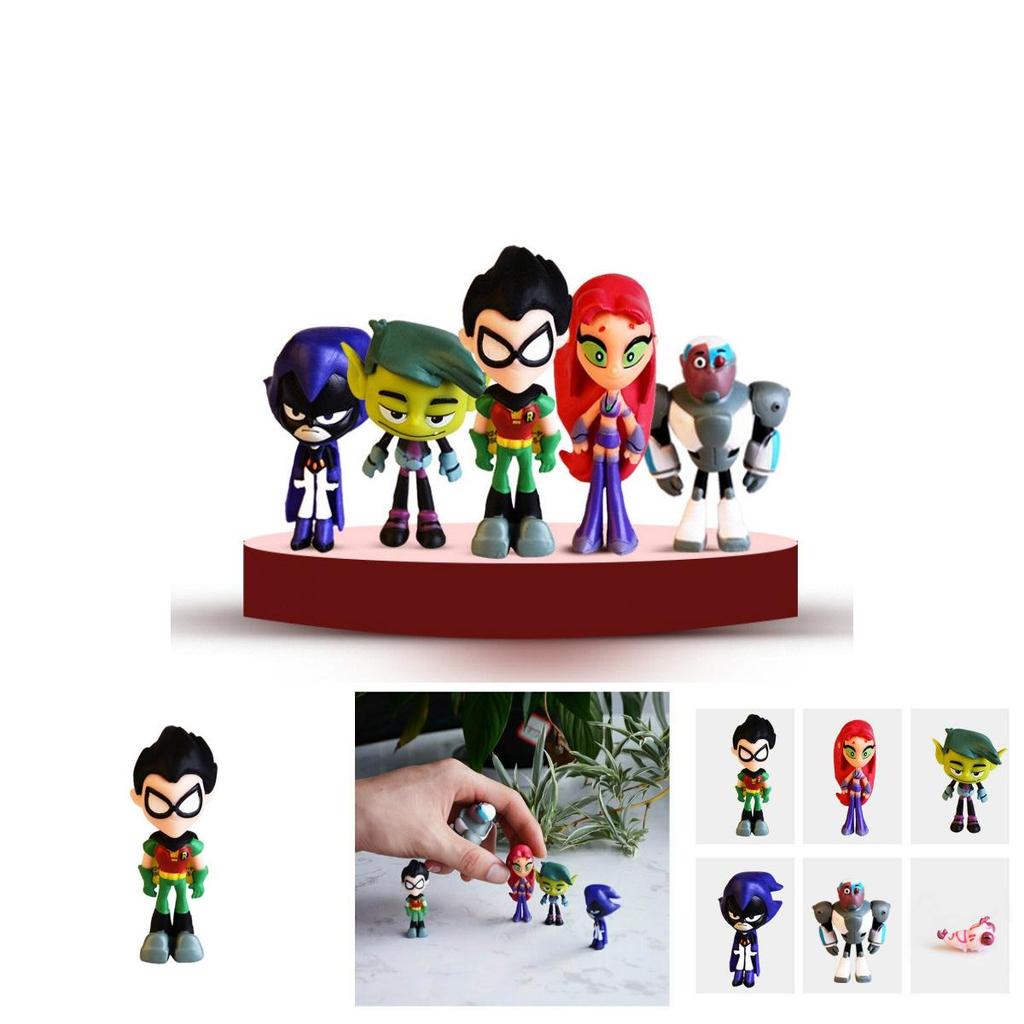 Vibrant Teen Titans Go Figure Set Featuring Robin Raven Beast Boy Starfire Collectibles