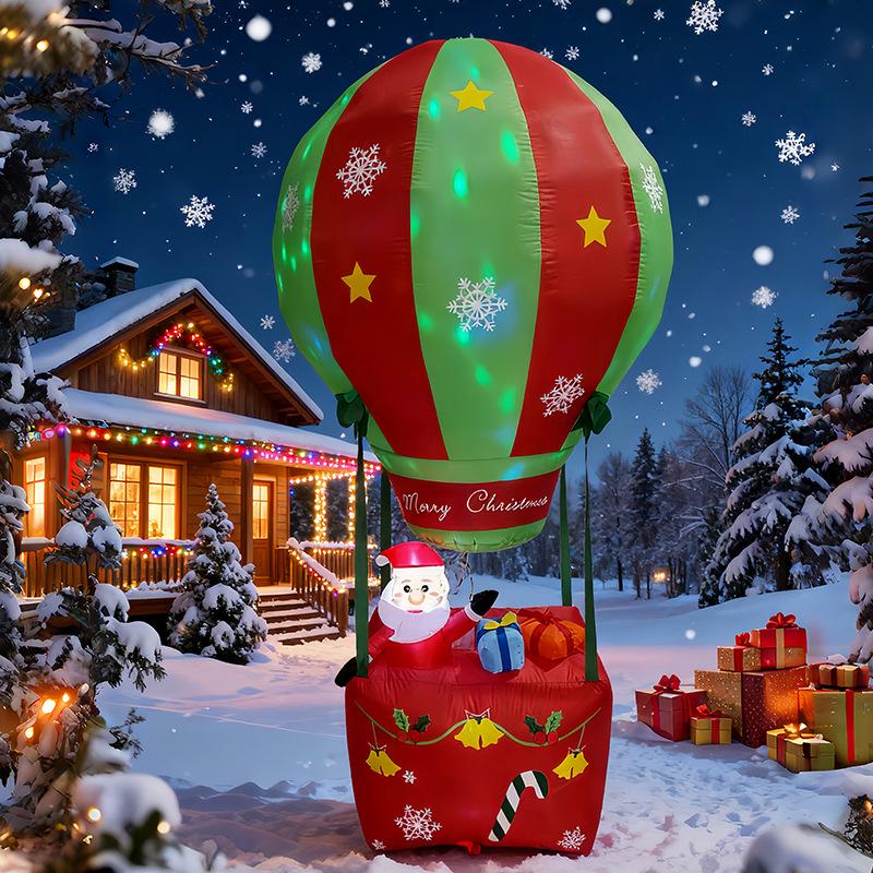 

2.1m Christmas Inflatable Hot Air Balloon with Santa Claus, Rotating Stage Light for Yard & Garden Decor US Plug
