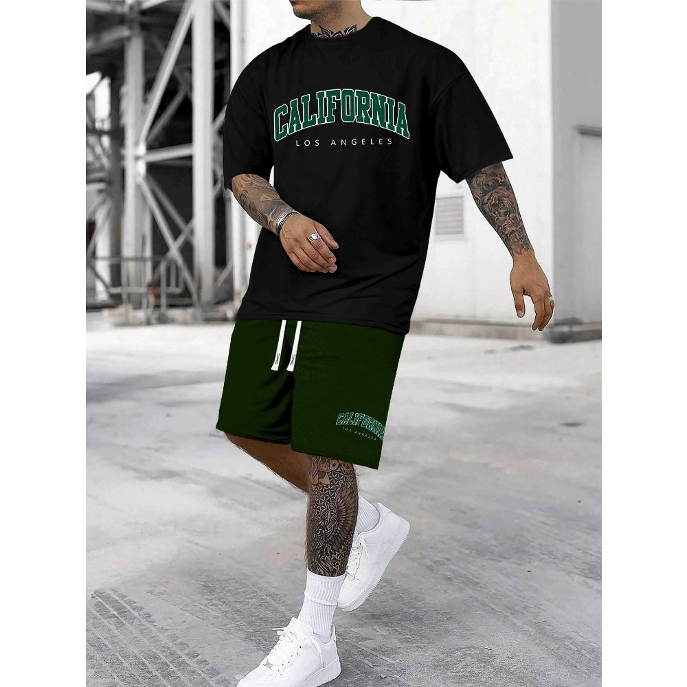 New York Men's Short-Sleeve T-Shirt and Shorts Set Relaxed-Fit Casual T-Shirt Creative Streetwear T-Shirt Unique Casual Apparel